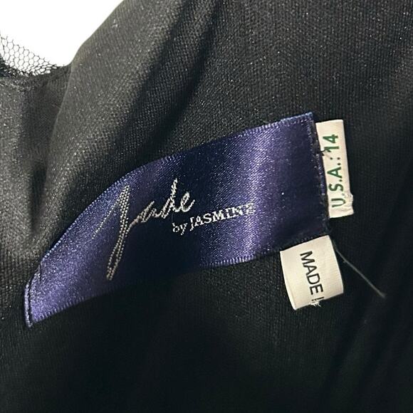 Jade by Jasmine Black Sequin Embellished Mesh Elbow Sleeve Dress Womens 14 - Picture 4 of 8